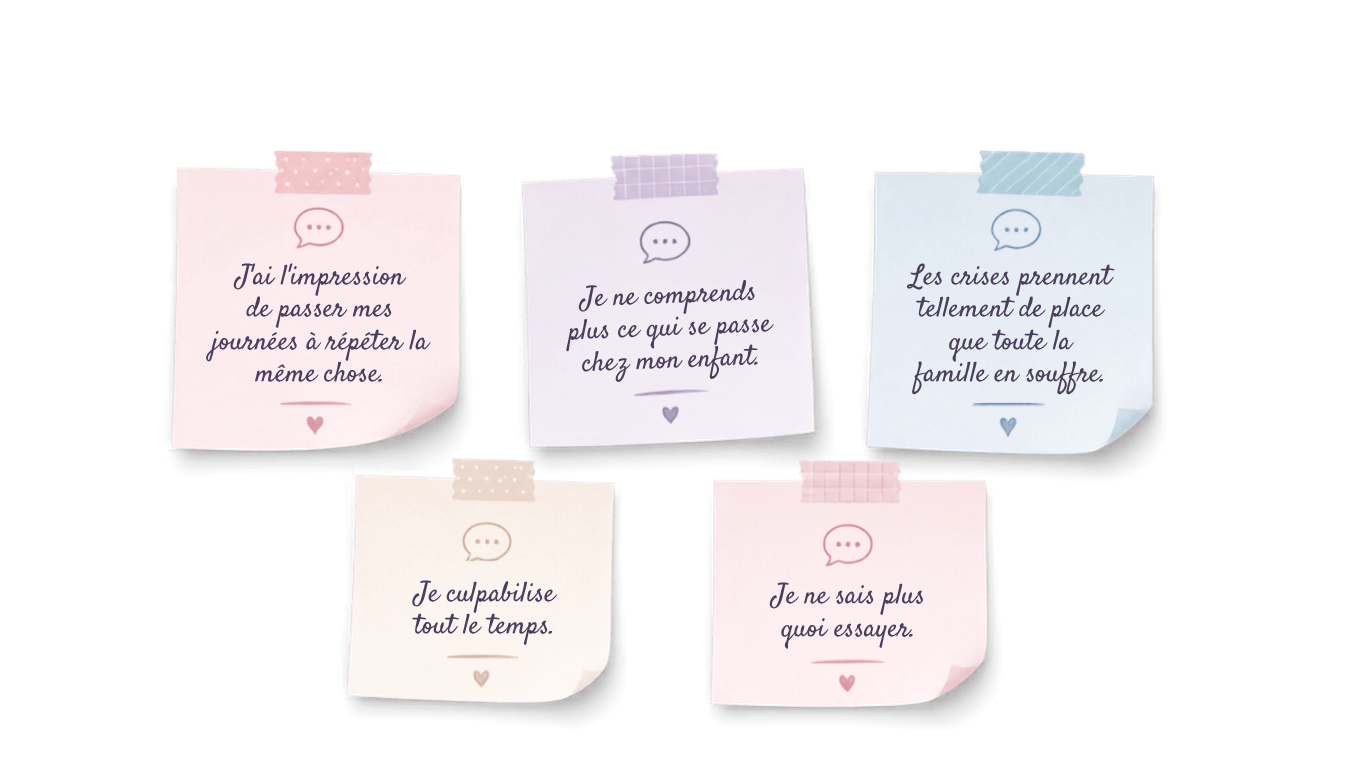 Pensées et difficultés fréquentes des parents d'enfants présentant un TDAH ou des difficultés de comportement.