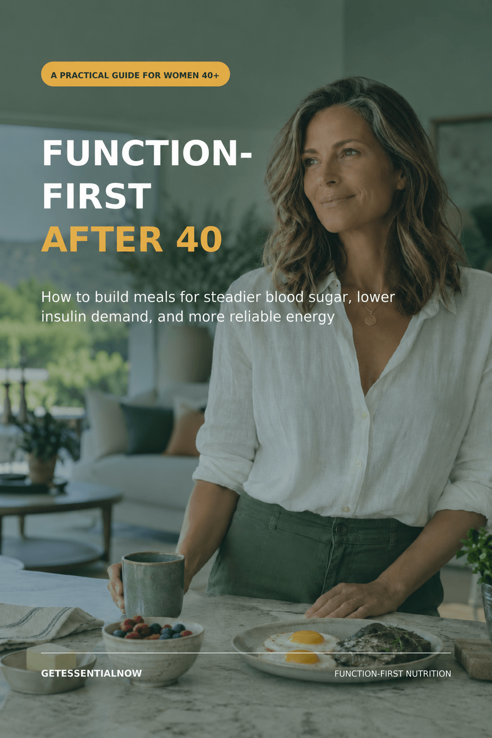Woman over 40 preparing her next real-food meal using the Function-First Meal Check
