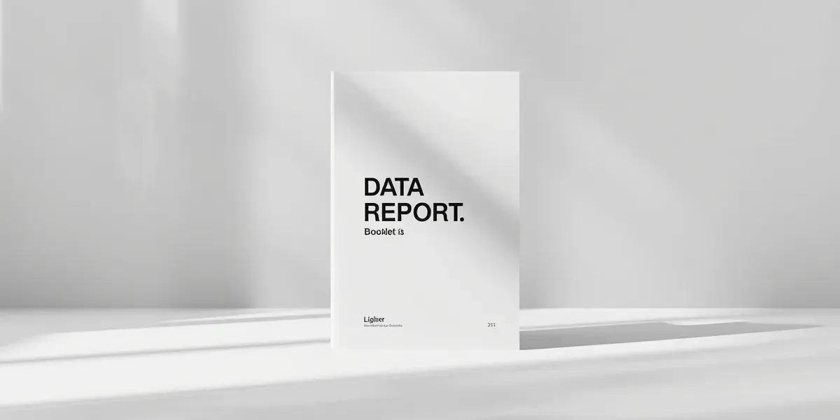clean 3D mockup of a data report booklet, minimalist, isolated, neutral background, studio lighting