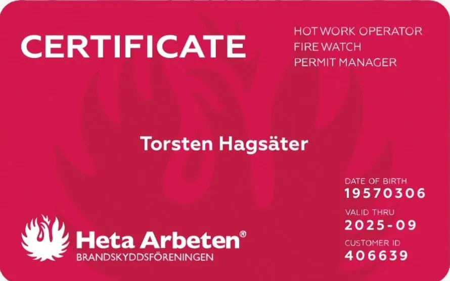 Certifikat Heta Arbeten