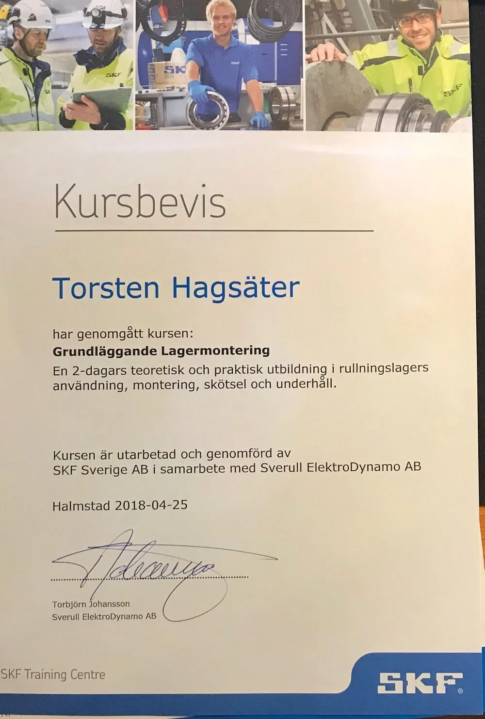 Kursbevis Grundläggande Lagermontering