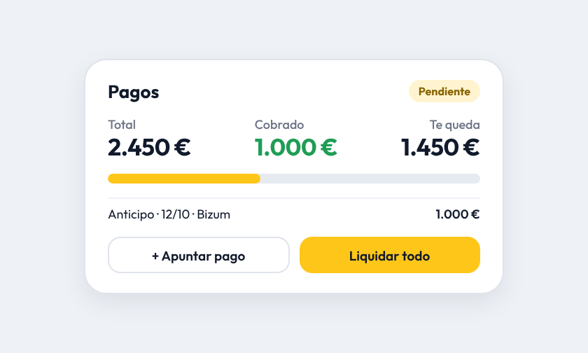 Anticipo y pagos en Instalo