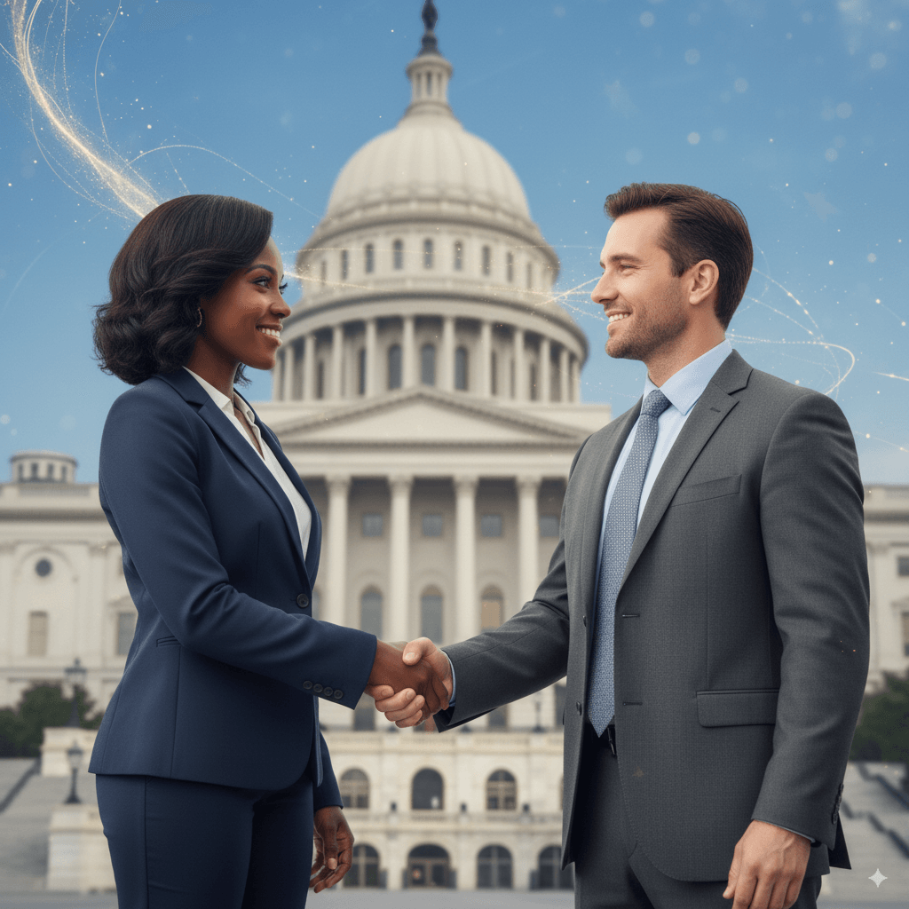 Small business owner securing a federal government contract with GC Plug and Play training