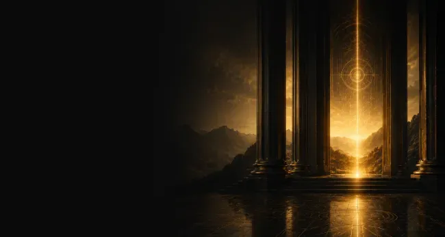 Golden light glowing through a dark doorway