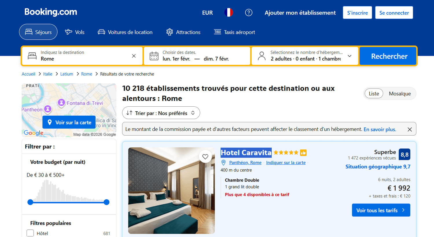 Public-price screenshot for Hotel Caravita