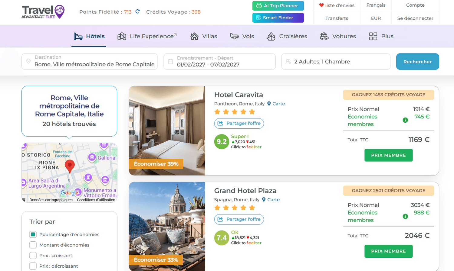 Travel Advantage price screenshot for Hotel Caravita
