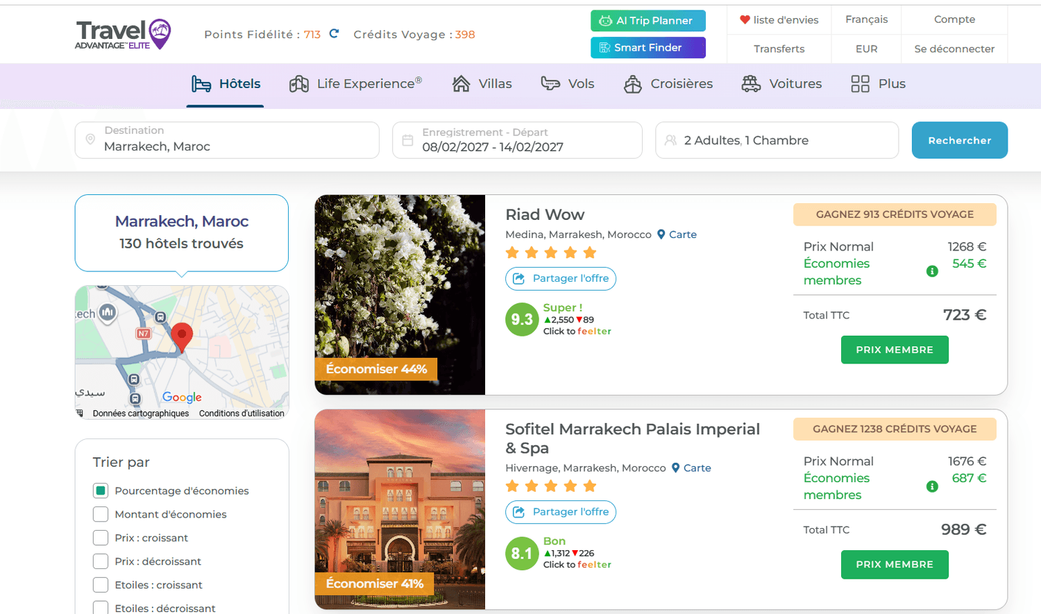 Travel Advantage price screenshot for Sofitel Marrakech Palais Impérial & Spa