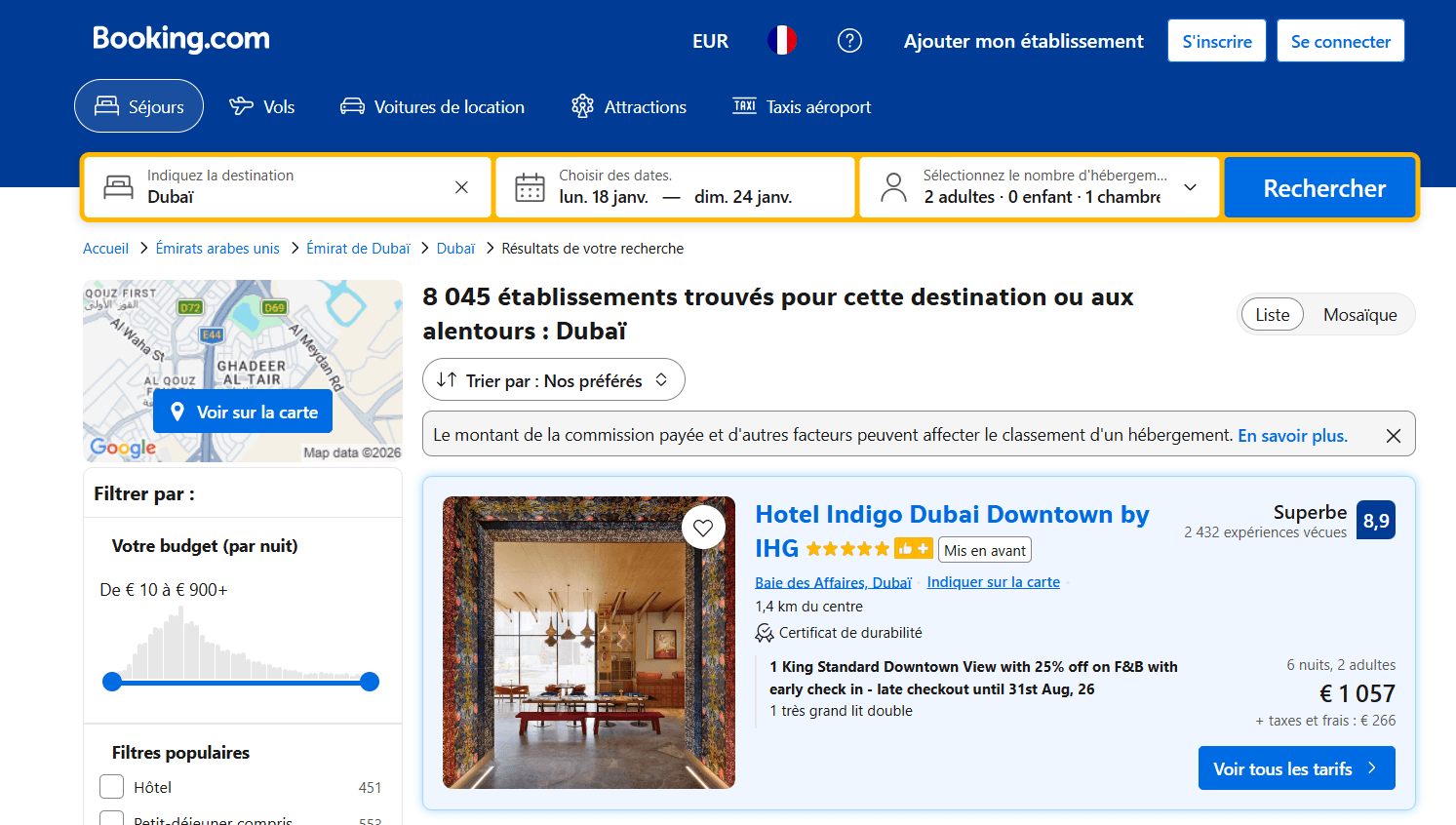 Public-price screenshot for Hotel Indigo Dubai Downtown by IHG