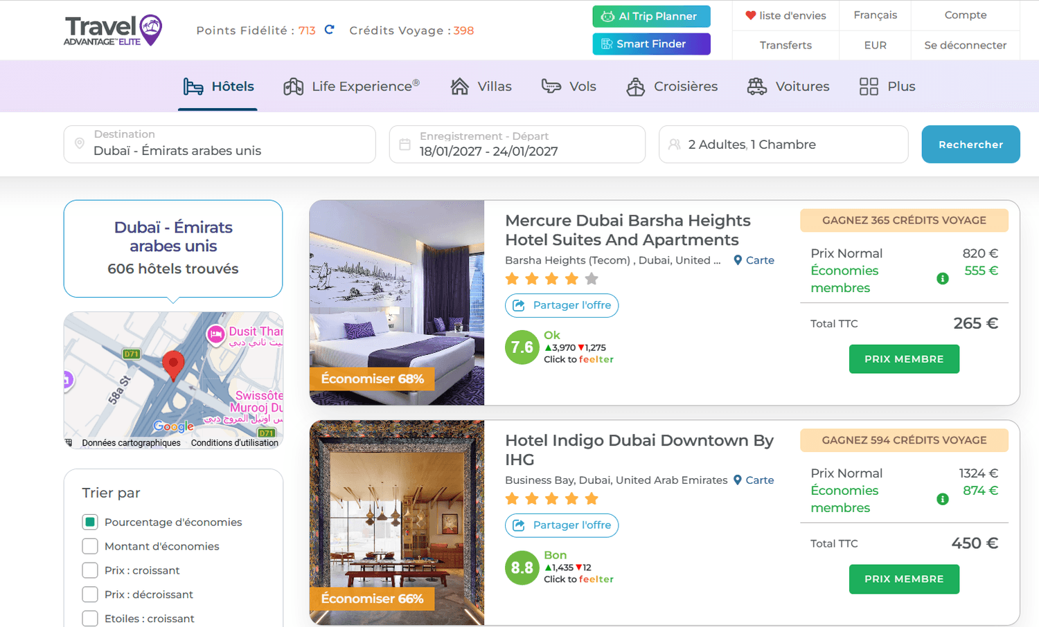 Travel Advantage price screenshot for Hotel Indigo Dubai Downtown by IHG