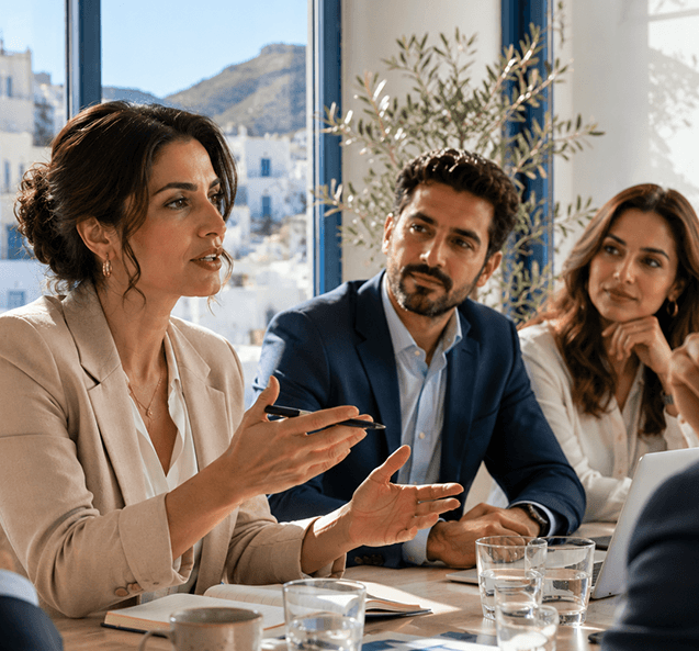 Corporate leaders in a meeting