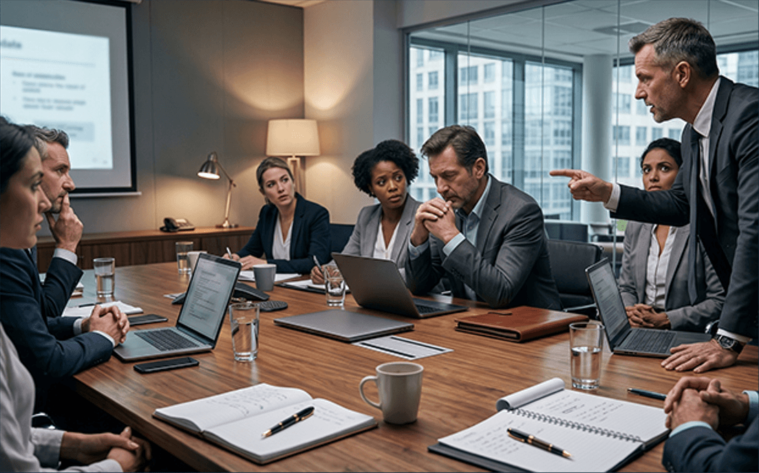 Leadership team in conference room discussion