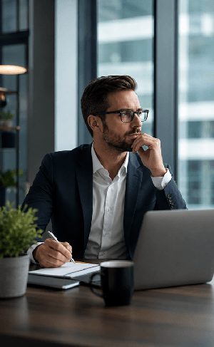 Corporate leader working at desk