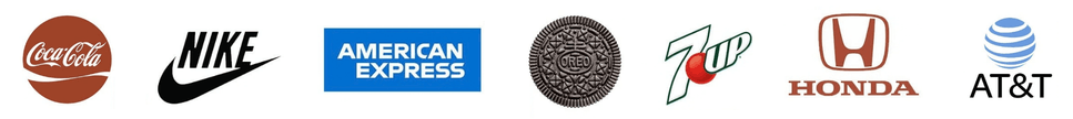Logos of brands including Coca-Cola, Nike, American Express, Oreo, 7UP, Honda, and AT&T