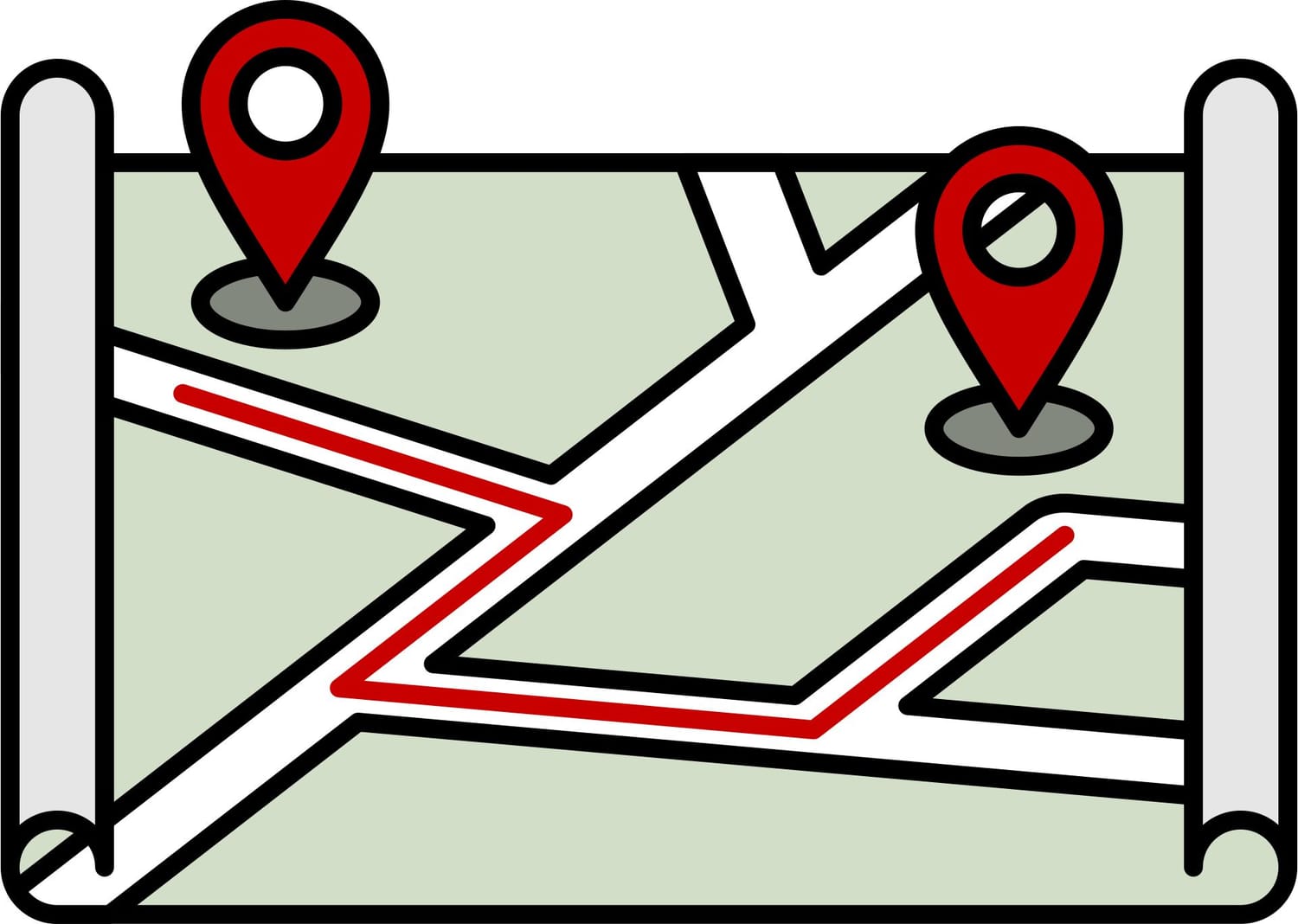 vue-ensemble-ville-carte montrant itinéraire GPS avec directions et repères de localisation