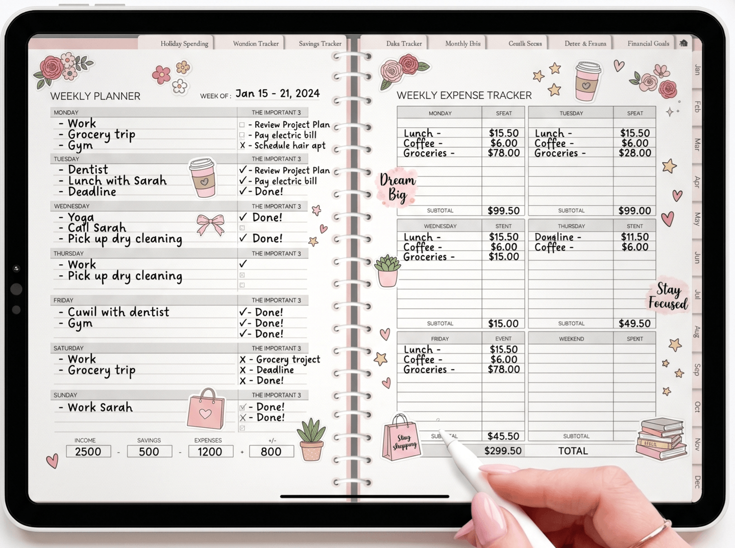 Digital planner on tablet