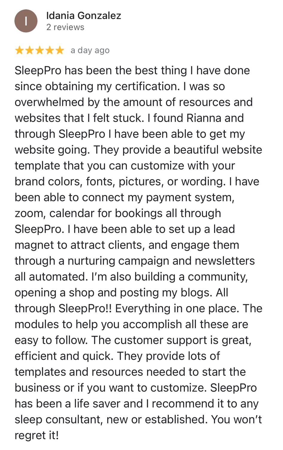 SleepPRO testimonial