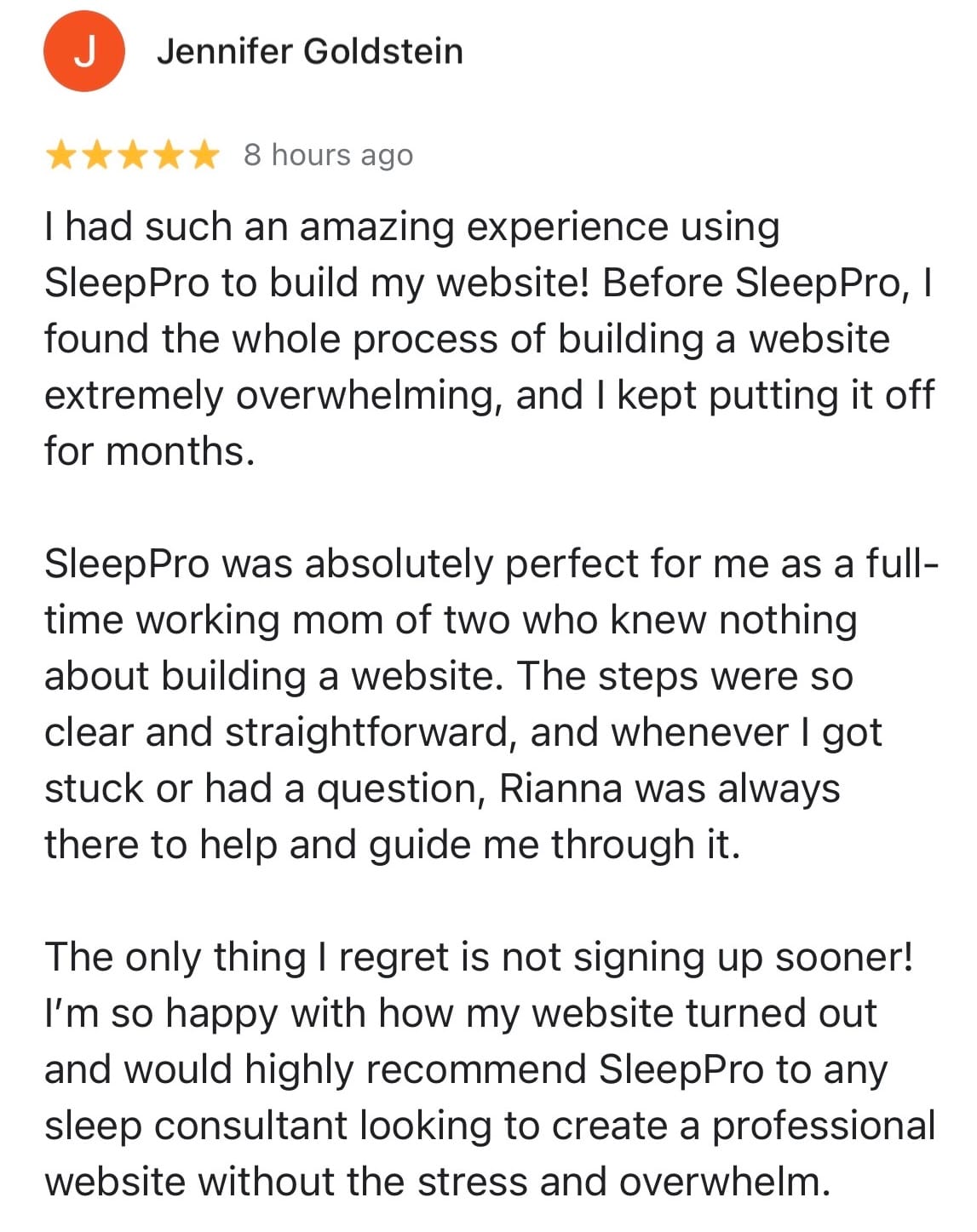 Google testimonial