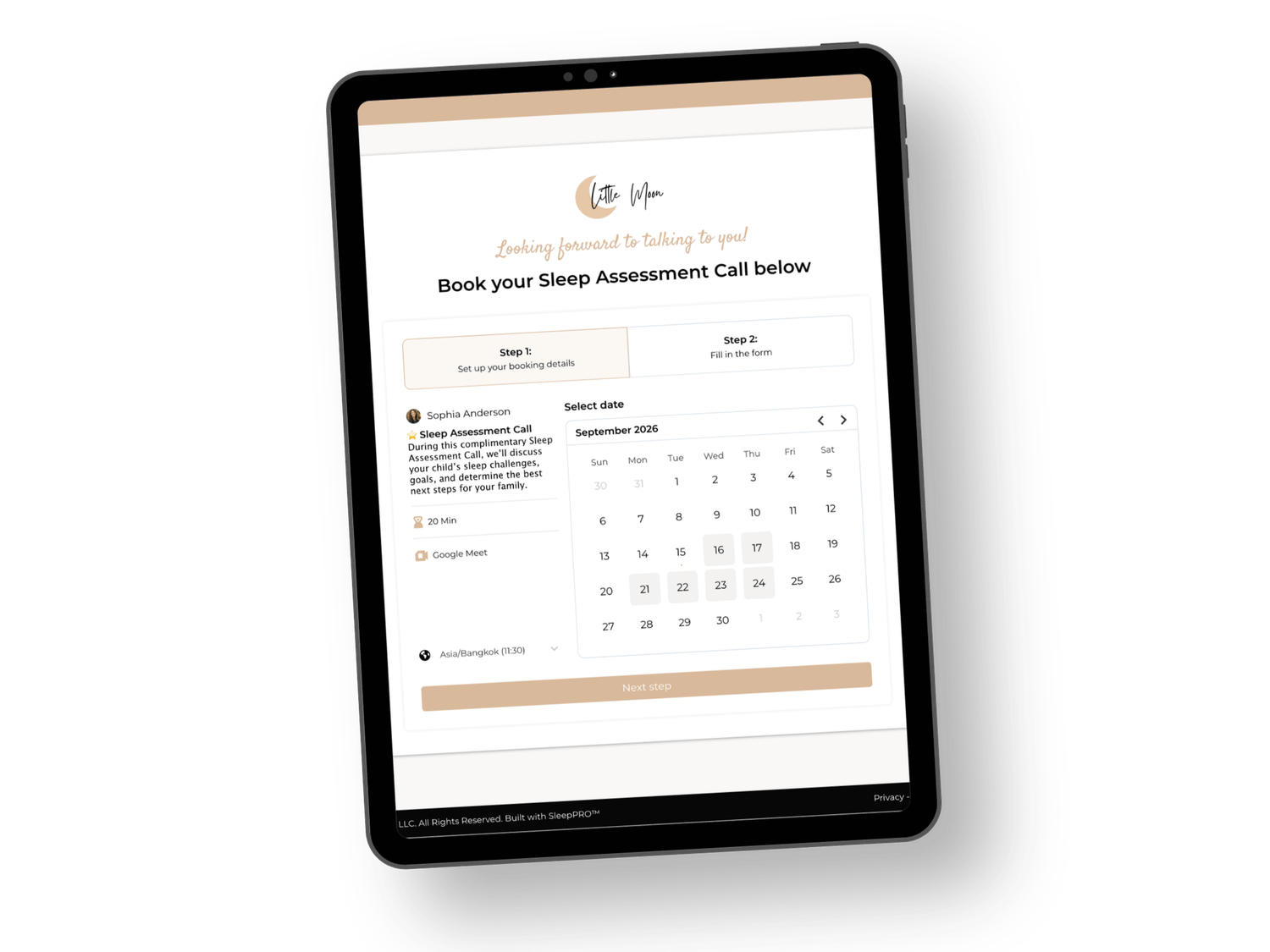 Booking system mockup
