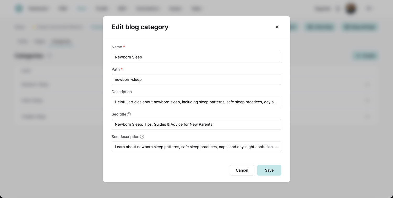 Where the category fields show on your blog