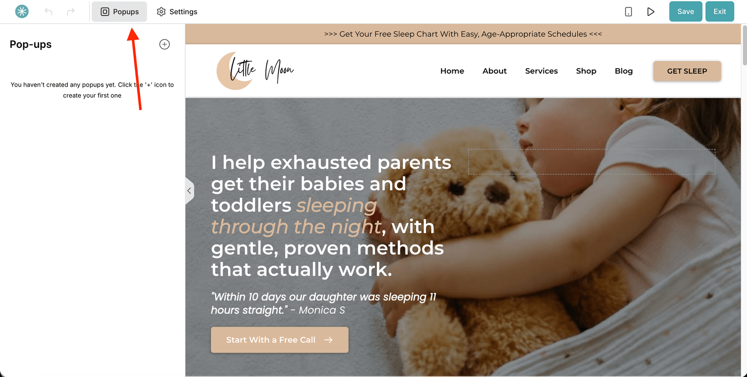 The popup form on a blog page