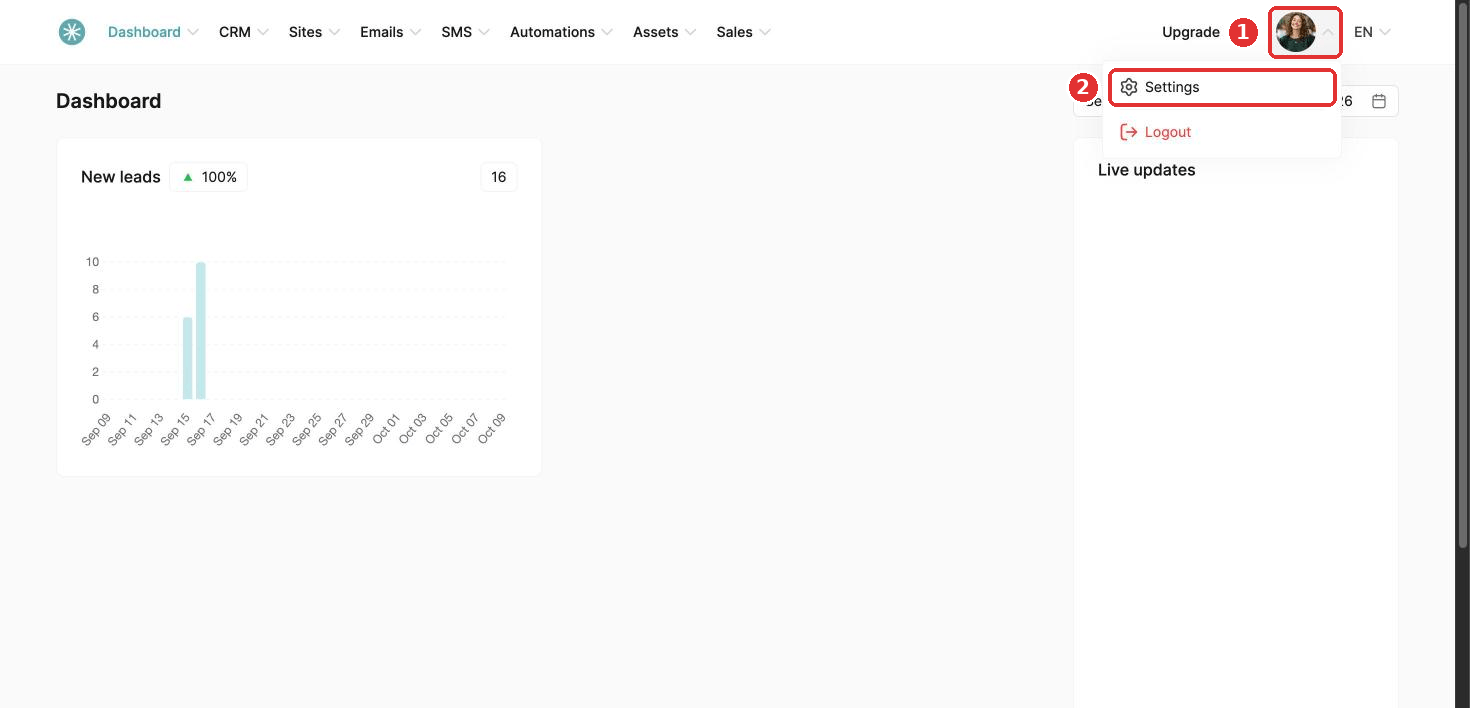 Your profile menu with Settings