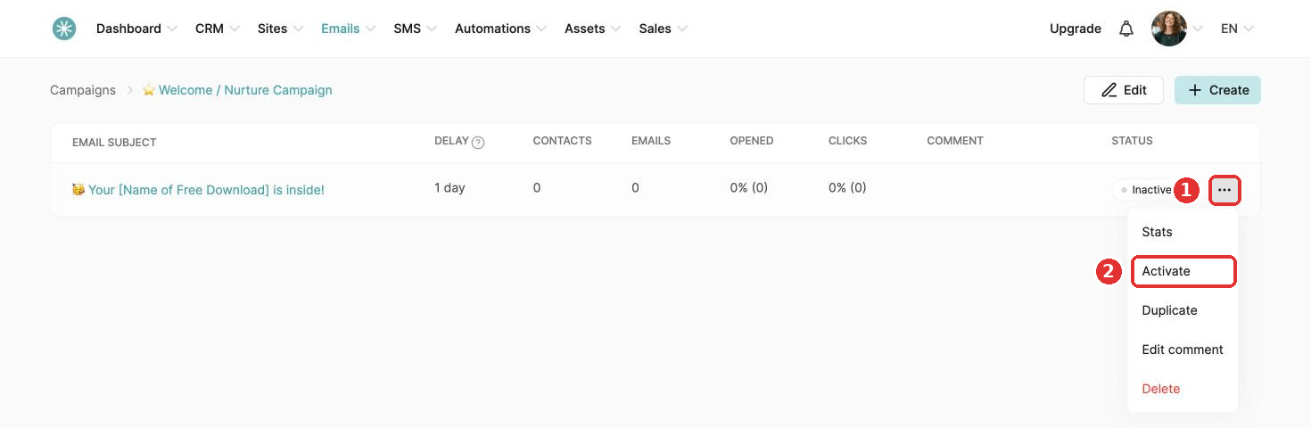 Activate in the email options menu