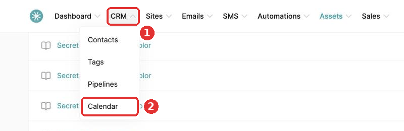 Calendar in the CRM menu