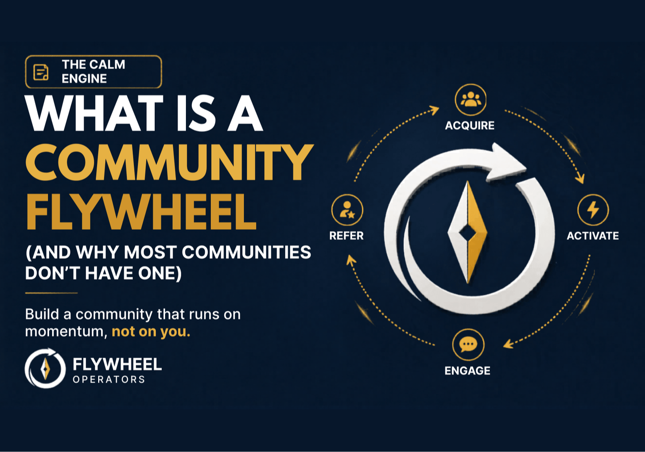Community flywheel showing acquire activate engage and refer phases working together