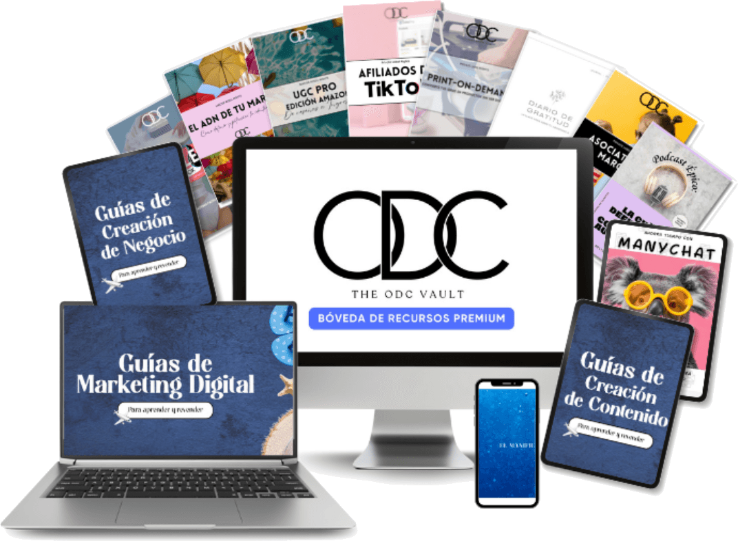 Mockup de The ODC Vault: guías y recursos de ODC en laptop, monitor, tablet y celular