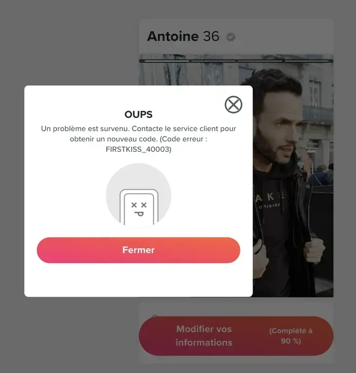Code promo Tinder FIRSTKISS via WorthPenny : oups, un problème est survenu