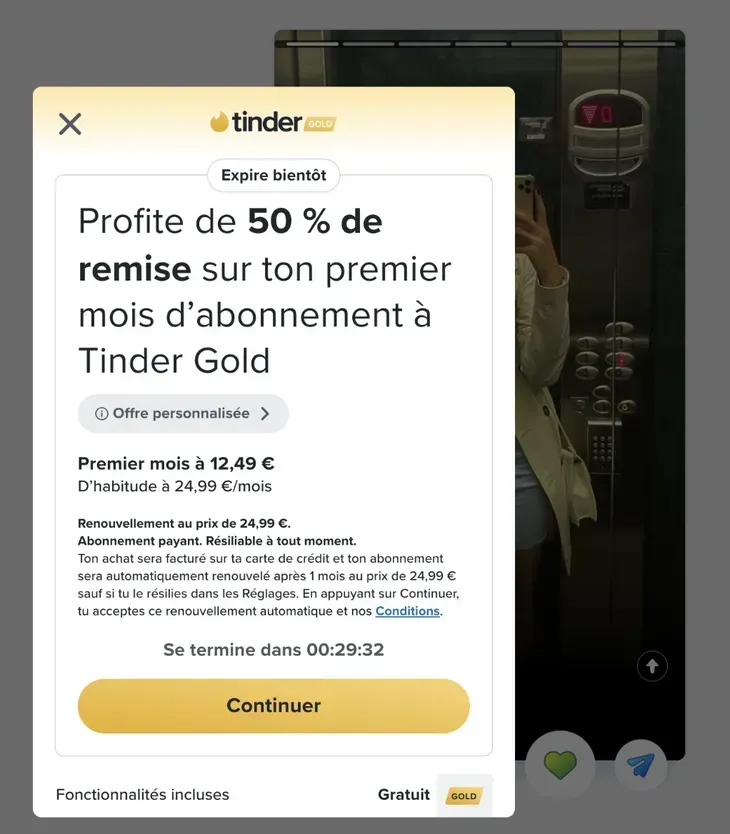 Réduction Tinder : Tinder Gold à -50%