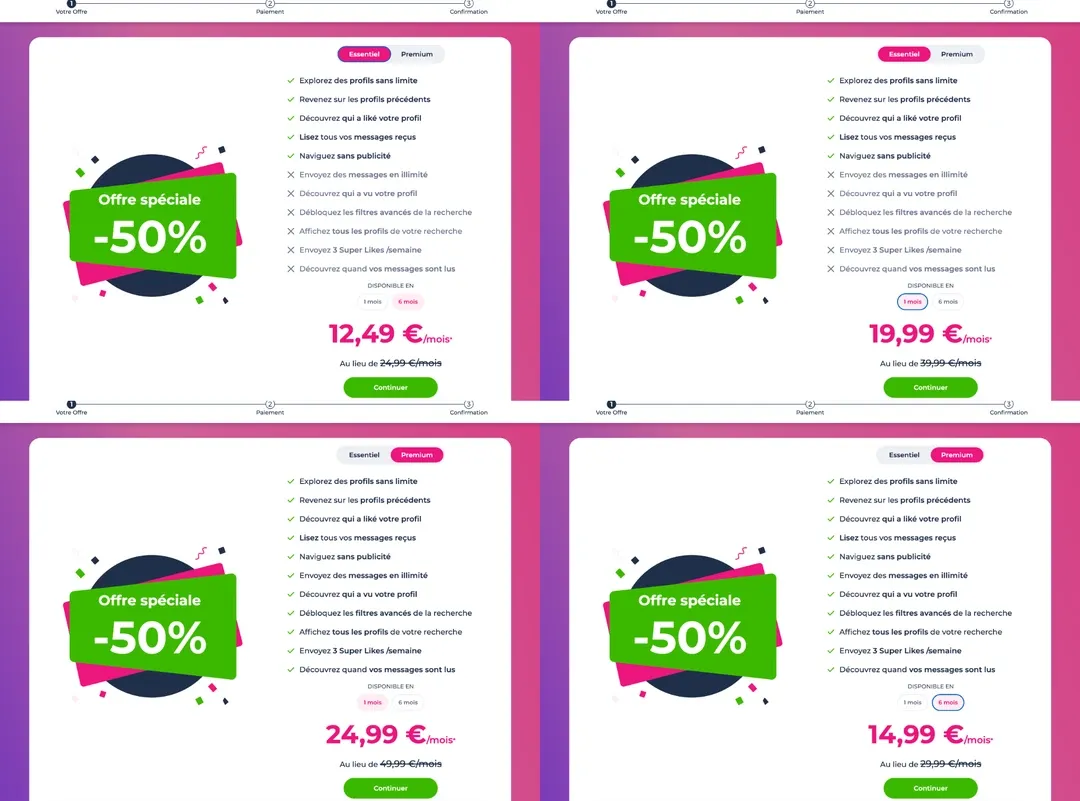 Tarifs abonnement Meetic Essentiel et Premium après réduction de 50%