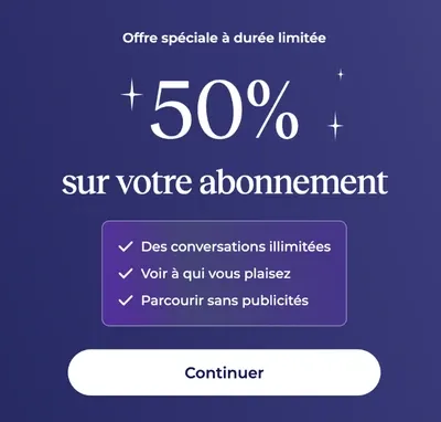 Offre spéciale à durée limitée : -50% sur les abonnements Meetic