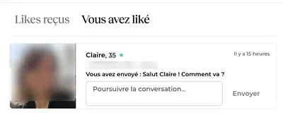 Le Super Like Meetic apparaît dans la section « Vous avez liké ». 