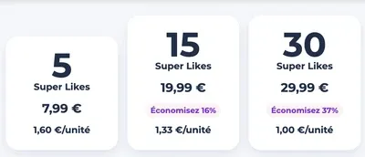 Prix et tarifs des Super Likes Meetic