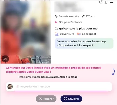 Envoyer un message avec le Super Like Meetic