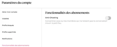 Activation de l'anti-ghosting de Meetic et Disons Demain dans les paramètres du compte