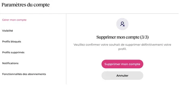 Supprimer mon compte ou mon profil Disons Demain : étape 3