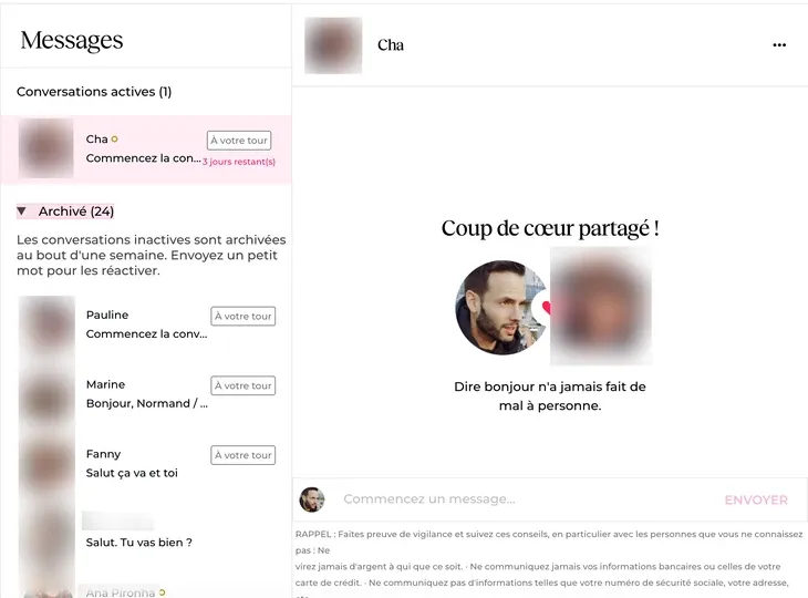 Visualisation du profil directement dans la messagerie Meetic