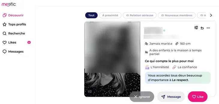 Le menu Découvrir dans la nouvelle version de Meetic
