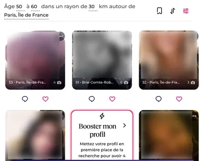 Disons Demain comment ça marche ? Voici comment fonctionne Disons Demain : le menu recherche et les profils floutés sur le mode gratuit