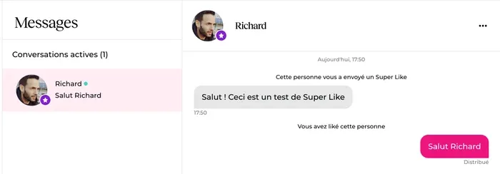 Discuter dans la messagerie Meetic après la réception d'un Super Like