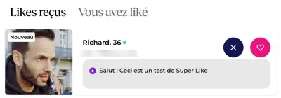 Répondre à un Super Like reçu : liker avant d'envoyer un message