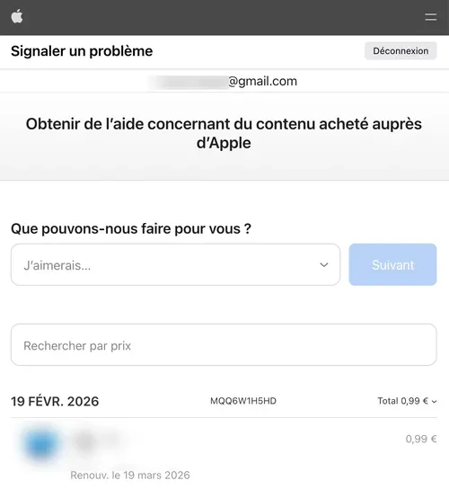 Remboursement abonnement Meetic sur iOS : signaler un problème sur reportaproblem.apple.com