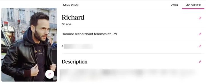 Modifier son profil Meetic depuis la page d'édition de la fiche profil