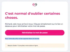 Réinitialiser ou récupérer un compte Meetic : email pour réinitialiser le mot de pass