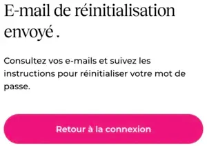Réinitialiser ou récupérer un compte Meetic : confirmation de la demande de réinitialisation du mot de passe