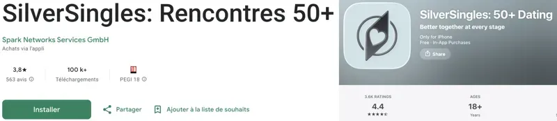 Évaluation SilerSingles sur Google Play et App Store