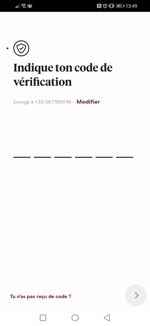 Hinge : indiquer le code de vérification reçu par SMS pour se connecter à son compte