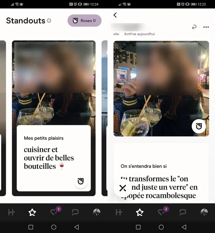 Le statut d'activité Hinge sur les profils présentés dans Standouts